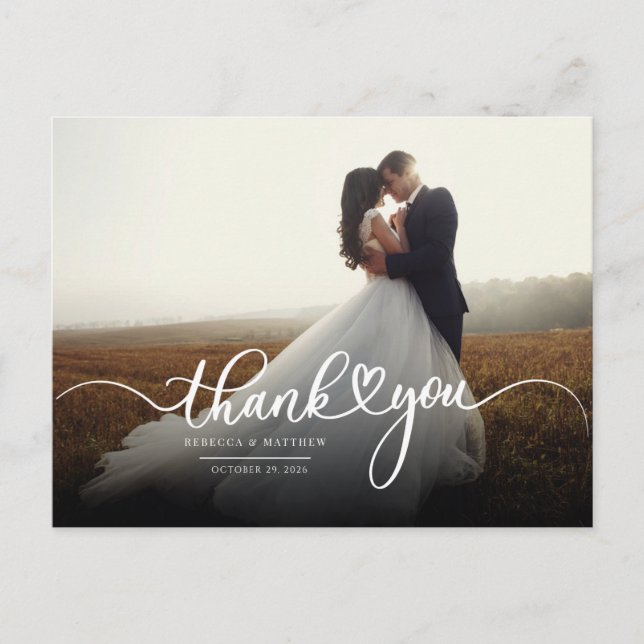 Modern Hand-Lettered Newlyweds Photo Tack Vykort (Framsida)
