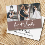 Modern hand-Lettered Photo Collage Mauve Tack Kort<br><div class="desc">Tack till gästerna med det moderna fotokollaget tack vare dina kort med handskrivet "kärlek &-tack".</div>