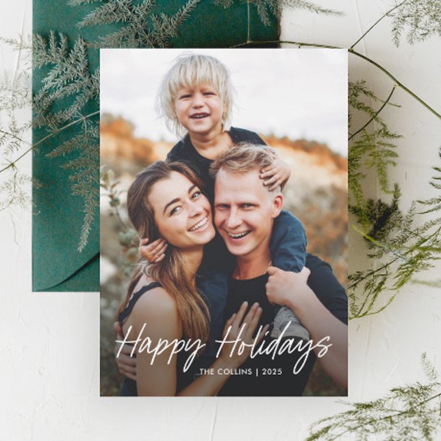 Modern hand Lettered Photo Magnetic Helgdagskorts (Modern hand written script photo holiday magnetic card.)