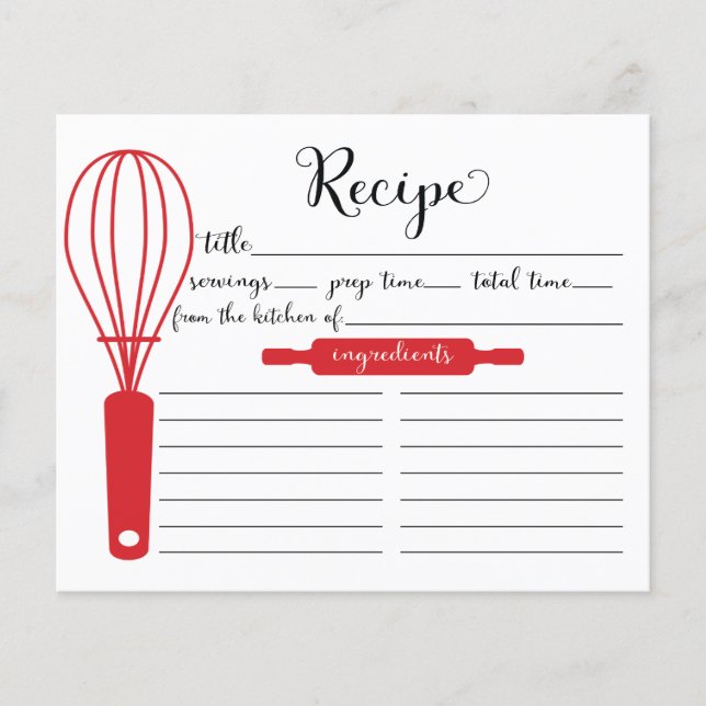 Modern Hand Lettered Red Whisk-receptkort (Framsida)