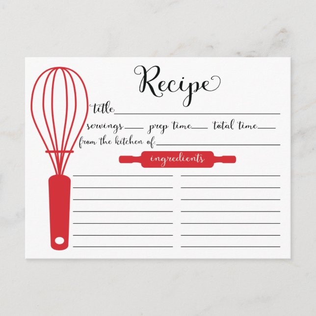 Modern Hand Lettered Red Whisk-receptkort Vykort (Framsida)