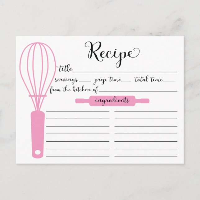 Modern hand Lettered Rosa Whisk BridalRecept Card Vykort (Framsida)