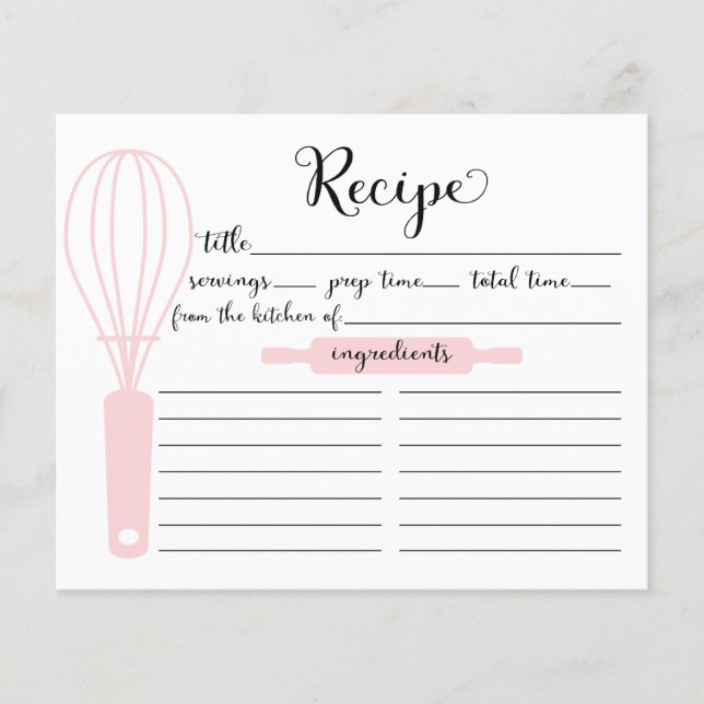 Modern hand Lettered Rosa Whisk Recept Card (Framsida)