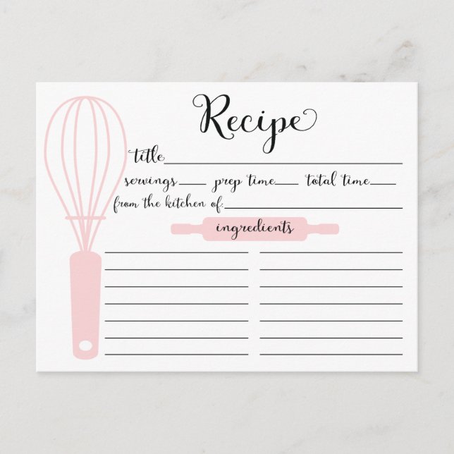 Modern hand Lettered Rosa Whisk Recept Card Vykort (Framsida)