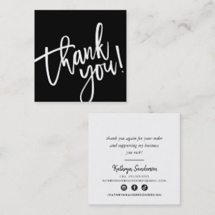 MODERN HAND LETTERED tackar dig för svartvit skriv Fyrkantigt Visitkort