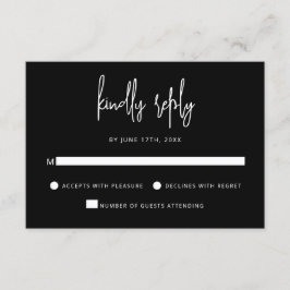 Modern hand Lettering Script Black White Bröllop OSA Kort