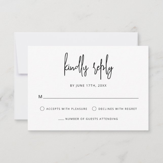 Modern hand Lettering Script Black White Bröllop OSA Kort (Framsida)