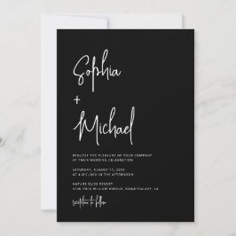 Modern Hand Lettering Script Black White Wedding Inbjudningar