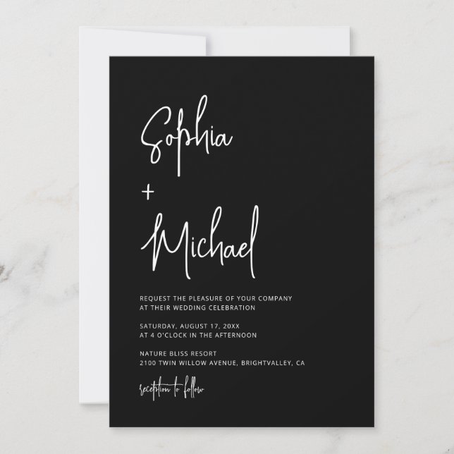 Modern Hand Lettering Script Black White Wedding Inbjudningar (Framsida)