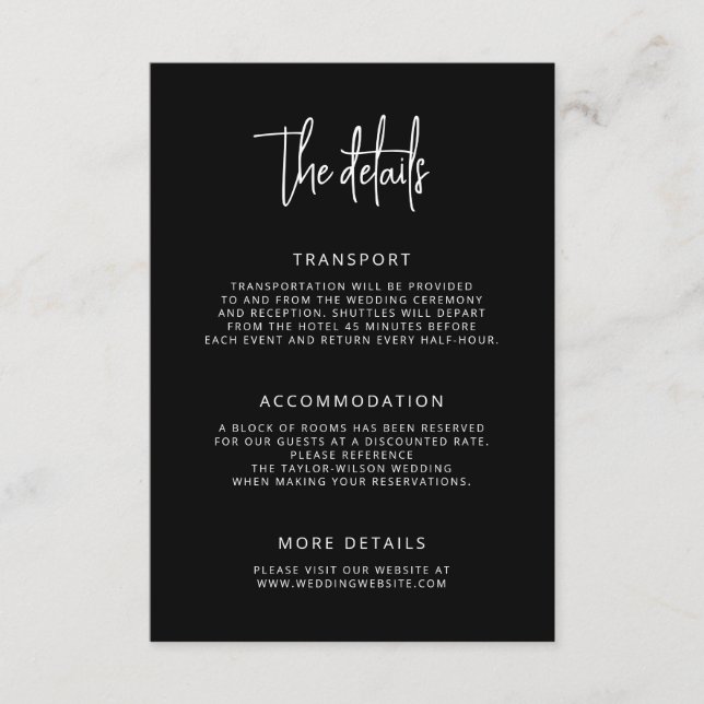 Modern Hand Lettering Script Wedding Details Tilläggskort (Framsida)