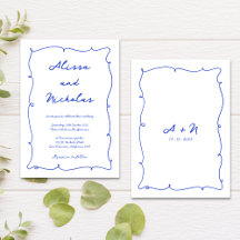 Modern Hand plockade Blue Cursive Monogram Bröllop