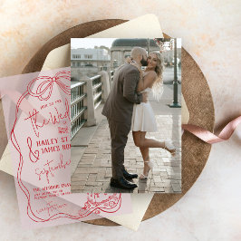Modern Hand plockade Bow Photo Underlay Bröllop Inbjudningar