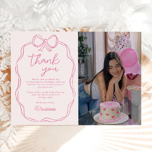 Modern Hand plockade Bow Rosa Girl Birthday Photo Tack Kort