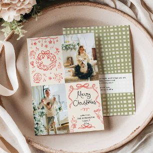 Modern Hand plockade Bows Boho God jul Photo Julkort