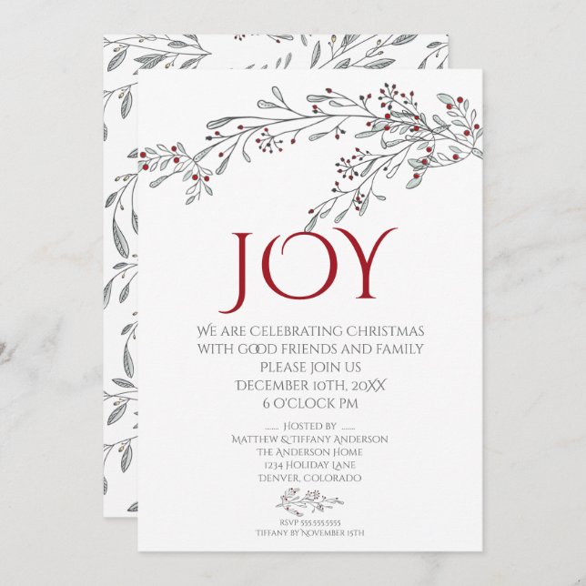 Modern Hand plockade Doodle Mistletoe jul Party Inbjudningar (Fram/baksida)