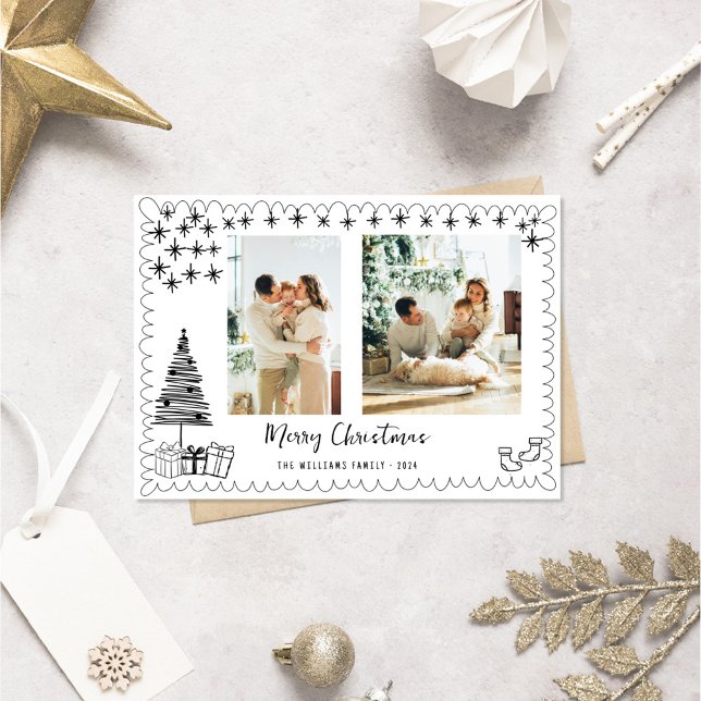 Modern Hand plockade Doodle Photo God jul Julkort (Skapare uppladdad)