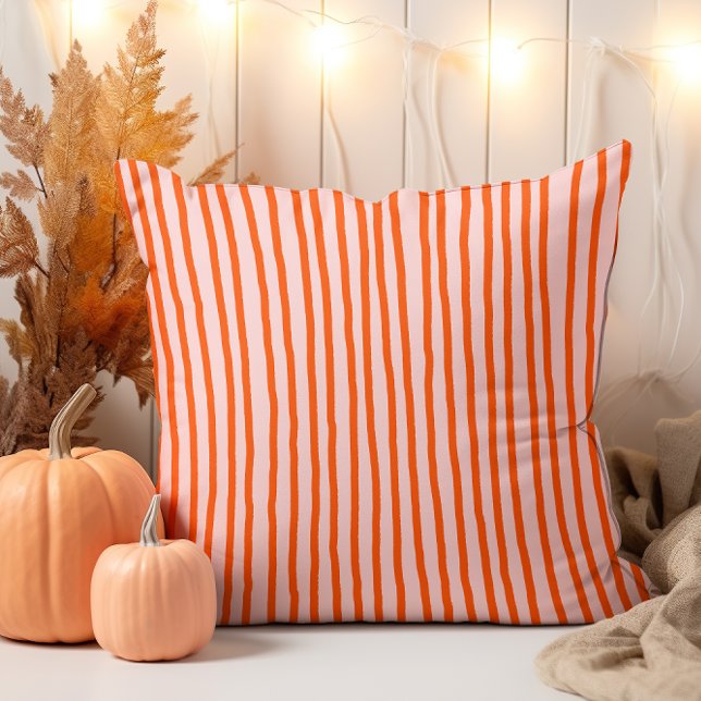 Modern Hand plockade Fall Vermiljon Stripe Kudde (Skapare uppladdad)