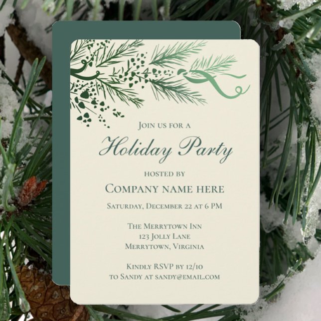 Modern Hand plockade Gräs Corporate Julfest Inbjudningar (Customize this Corporate holiday party invitation template. Hand drawn pine and berries original art)