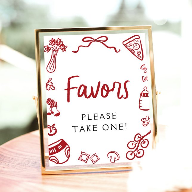 Modern Hand plockade Italienska Pizza-favoritskylt Poster (Modern Hand Drawn Italian Pizza Favors Sign)