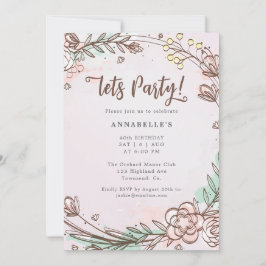 Modern, Hand plockade, Patel Rosa Flower-inbjudan