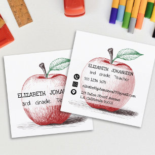 Modern Hand plockade Red Apple Teacher Private Tut Fyrkantigt Visitkort