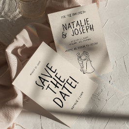 Modern Hand plockade Romantic Retro Unik Bröllop Spara Datumet