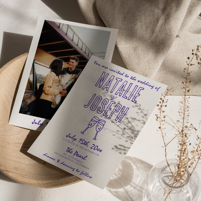 Modern Hand plockade-skriven Retro Photo Bröllop Inbjudningar (Skapare uppladdad)