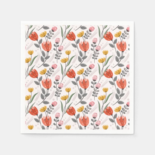 Modern Hand plockade Tulips Napkins Pappersservett (Framsidan)