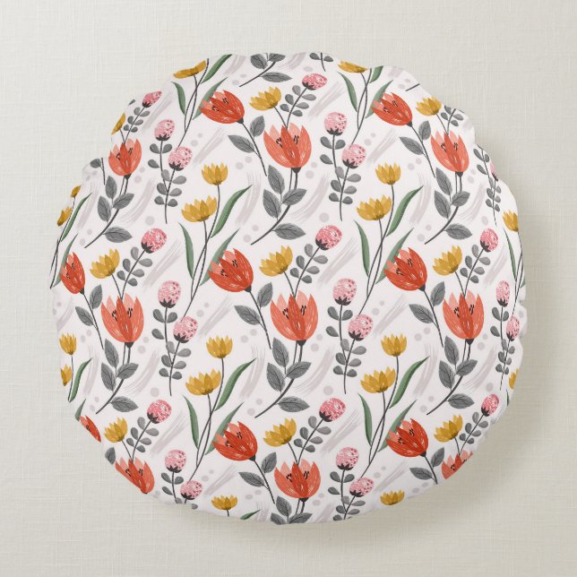 Modern Hand plockade Tulips Round Pillow Rund Kudde (Framsidan)