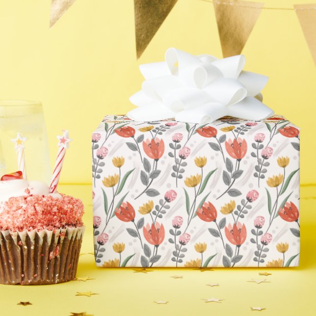 Modern Hand plockade Tulips Wrapping Papper Roll Presentpapper (Födelsedagsfest)