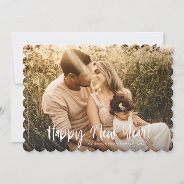 Modern Hand plockade Typography Gott nytt år Photo Julkort (Framsida)