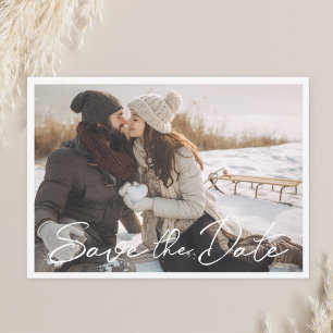 Modern Hand Script Foto Bröllop Spara Datum Datumet