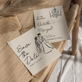 Modern Hand Written Drawn Couple Wedding Fun Spara Datumet