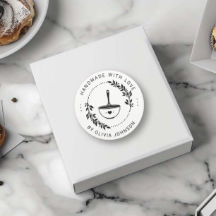 Modern handdator med Kärlek Heart Bakery Business Runt Klistermärke