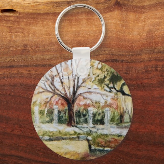 Modern, handdragen fallparksnaturen träd och gräs nyckelring (Framsida)