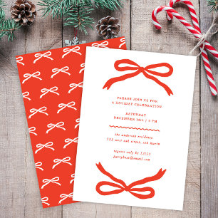 Modern handdragen Red Bow-Julfest Inbjudningar