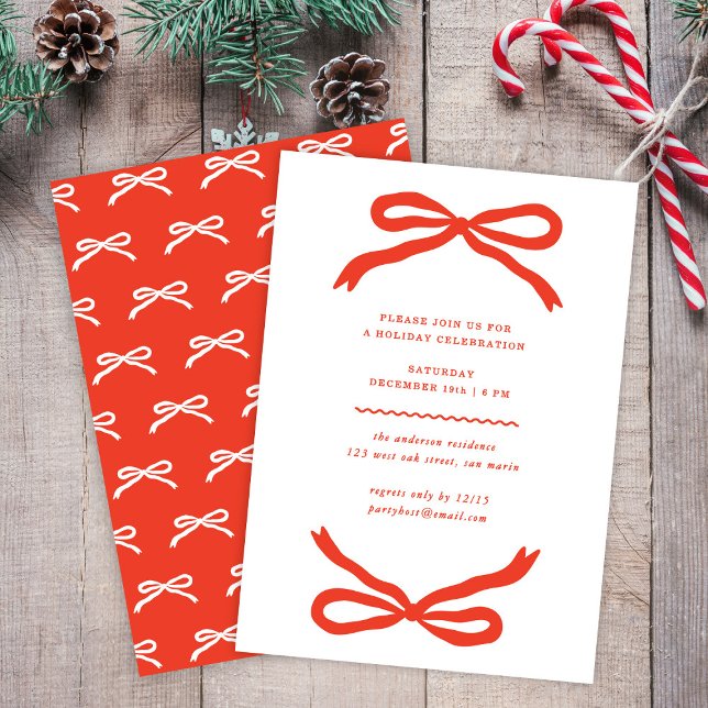 Modern handdragen Red Bow-Julfest Inbjudningar (Skapare uppladdad)