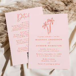 Modern Handflatan Träd Rosa QR-kod allt i ett Bröl Inbjudningar