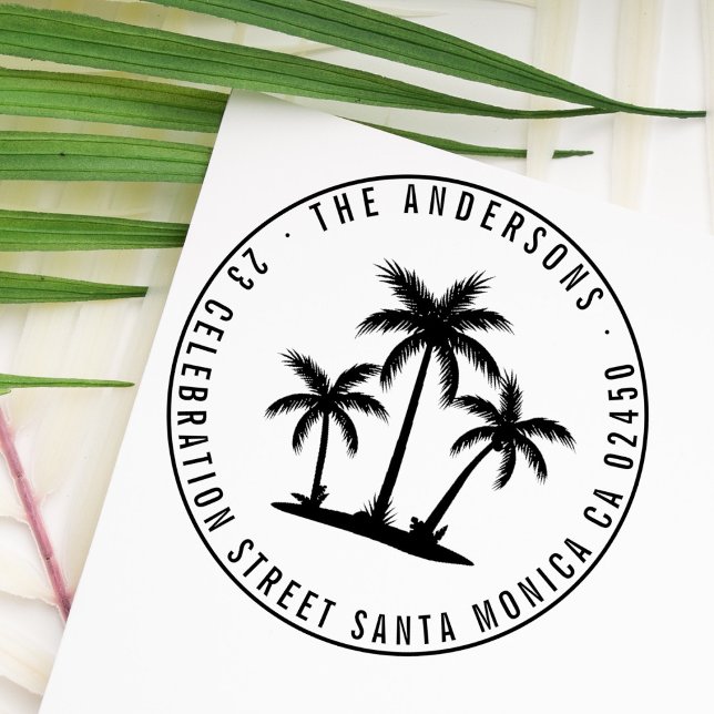 Modern Handflatan-Träd-rundan i Namn Returadress Självfärgande Stämpel (Skapare uppladdad)