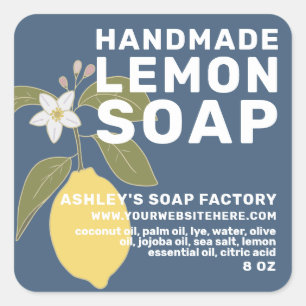 Modern handgjord botanisk Grönt för Lemon Soap Fyrkantigt Klistermärke