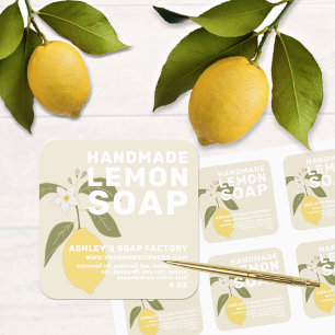 Modern handgjord Lemon Soap Botanical Antique Whit Fyrkantigt Klistermärke