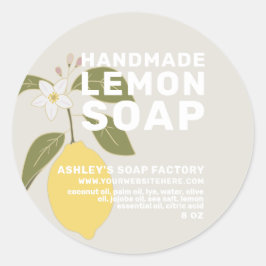 Modern handgjord Lemon Soap botaniskt Grått Runt Klistermärke