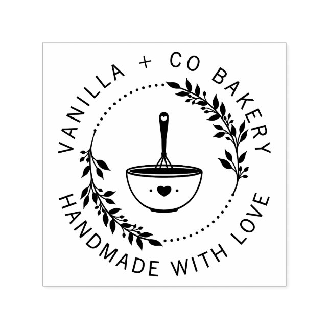 Modern handgjord med Kärlek Whisk Bakery Business Självfärgande Stämpel (Design)