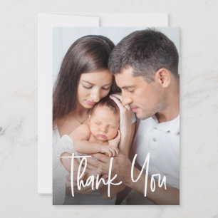 Modern handlettered Anpassad familjefoto baby Show Tack Kort