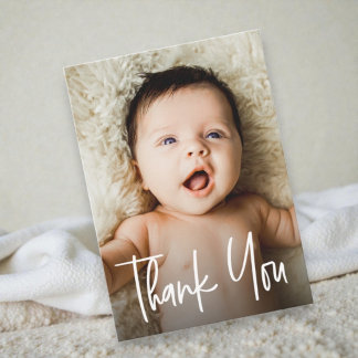 Modern handlettering Anpassad Baby Shower Foto Än Tack Kort