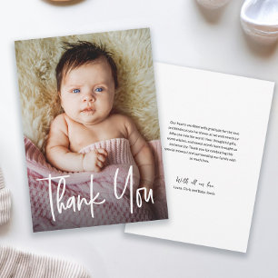 Modern handlettering anpassad babyflicka shower fo tack kort