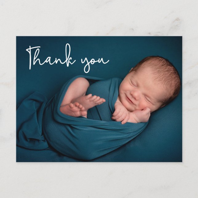 Modern Handlettering av Baby Photo Baby-dusch tack Vykort (Framsida)