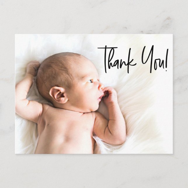 Modern handlettering av Tacken Baby Photo Birth Vykort (Framsida)