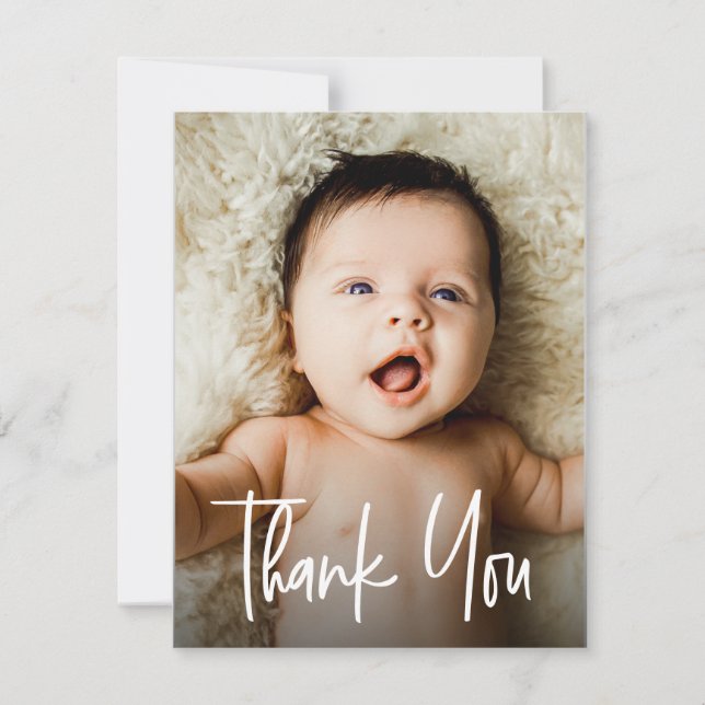 Modern handlettering Baby Shower Anpassade foton  Tack Kort (Framsida)