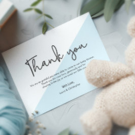 Modern handlettering Babykläder Blue - tack Inbjudningar